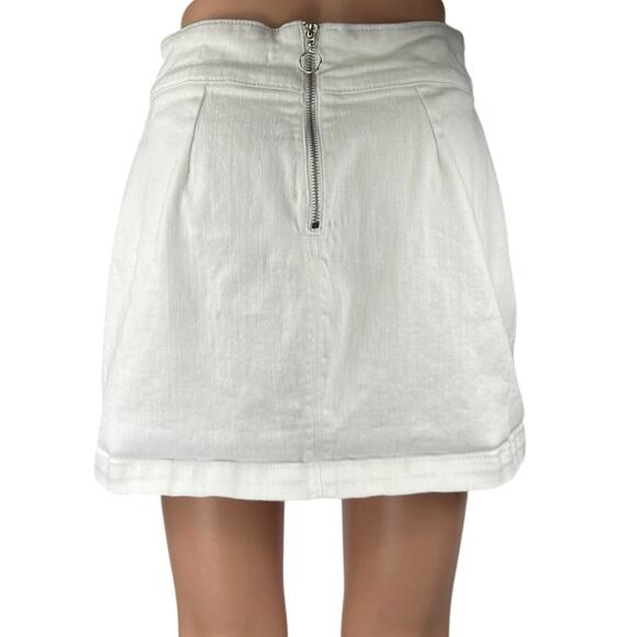 Forever 21 Women's White High Waisted Zip A Line Denim Jean Mini Skirt Size M - Picture 3 of 5